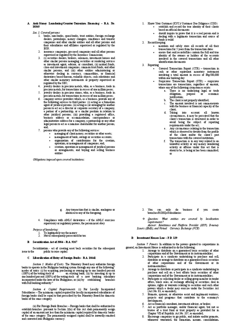 Sec. 1. Covered Persons A. AntiMoney Laundering/CounterTerrorism