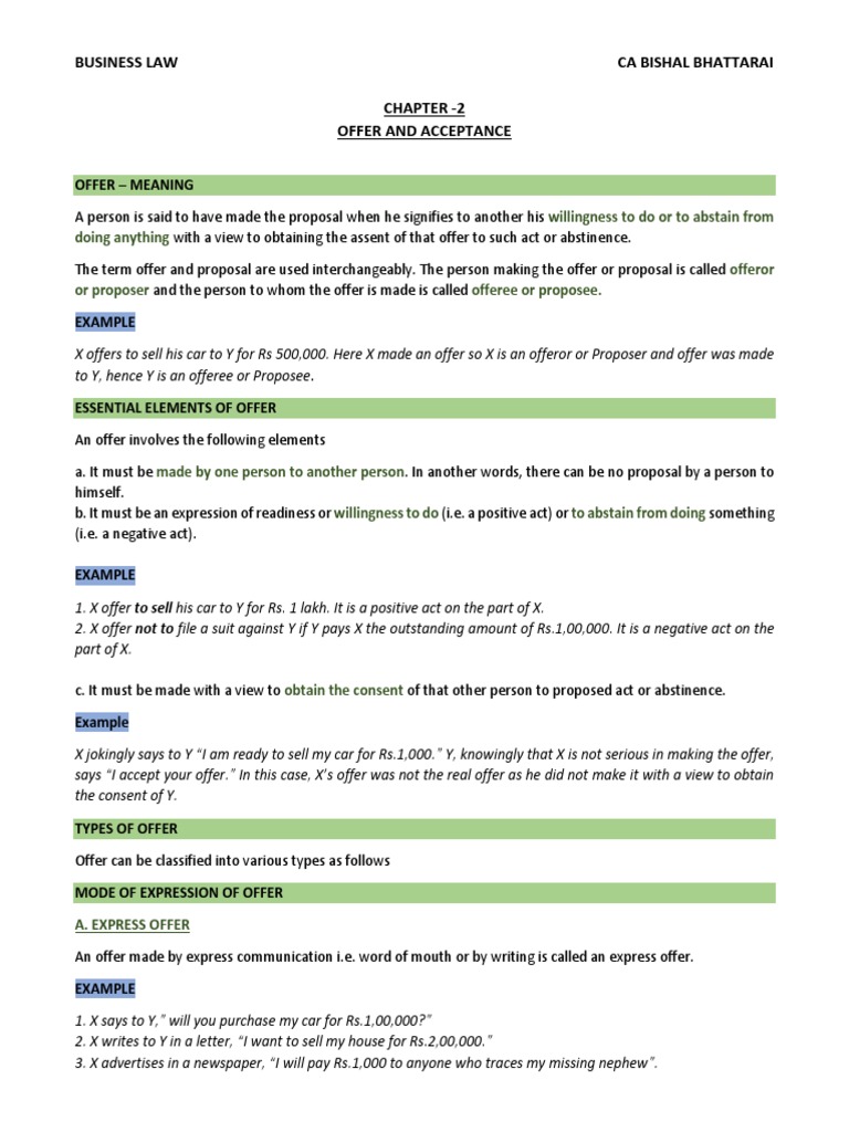 Understanding Offers in Business Law | PDF | Offer And Acceptance | Law ...