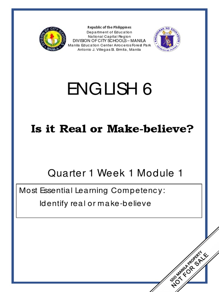English 6 Q1 W1 Mod1 Identifying Real Or Make Believe Pdf Goldilocks And The Three Bears