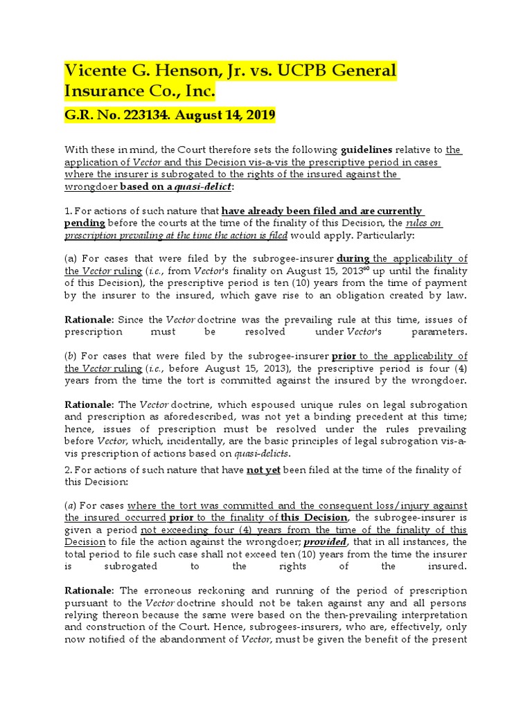 Prescriptive Period Rights To Subrogation of The Insurer PDF