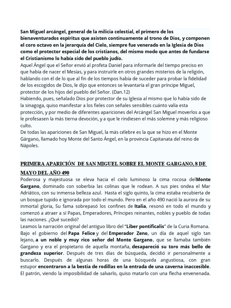 Apariciones de San Miguel Arcángel | PDF | Miguel (Arcángel) | Oración