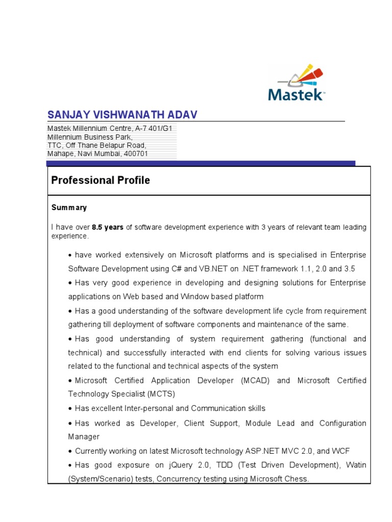 Software Developer Profile: .NET Expert | PDF | Microsoft Sql Server ...