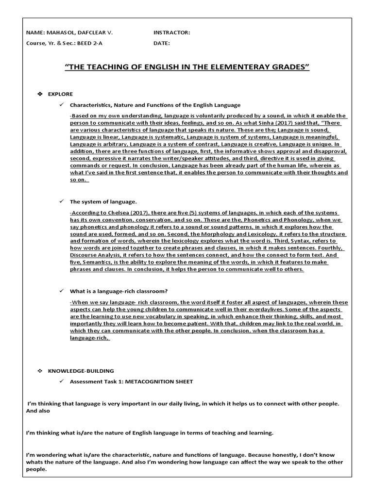 Teaching English in Elementary Grades | PDF | Language Acquisition ...