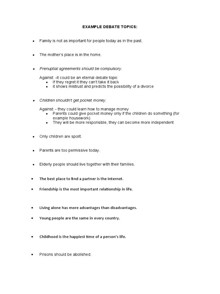 Engaging Debate Topics for Discussion | PDF | Wellness