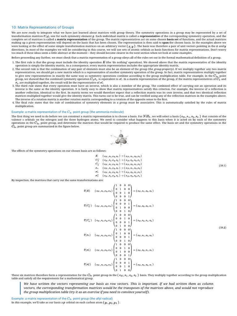 Matrix Representations in Group Theory | PDF | Group (Mathematics ...