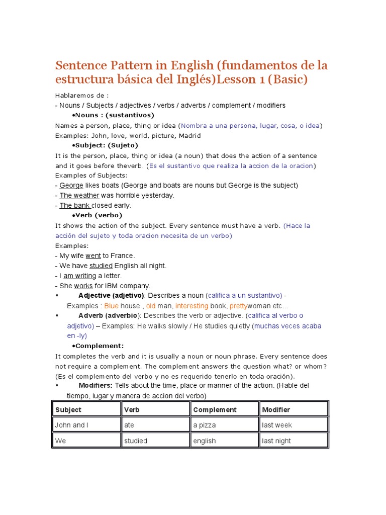 English Sentence Structure Basics | PDF | Grammatical Number ...