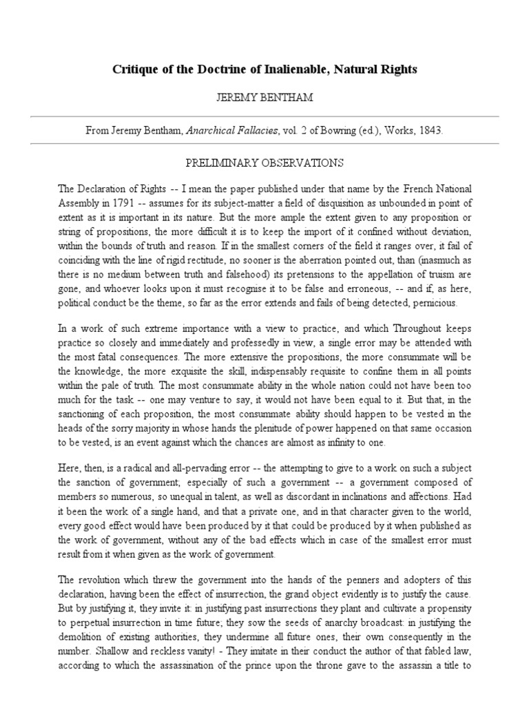Critique of The Doctrine of Inalienable, Natural Rights | PDF ...