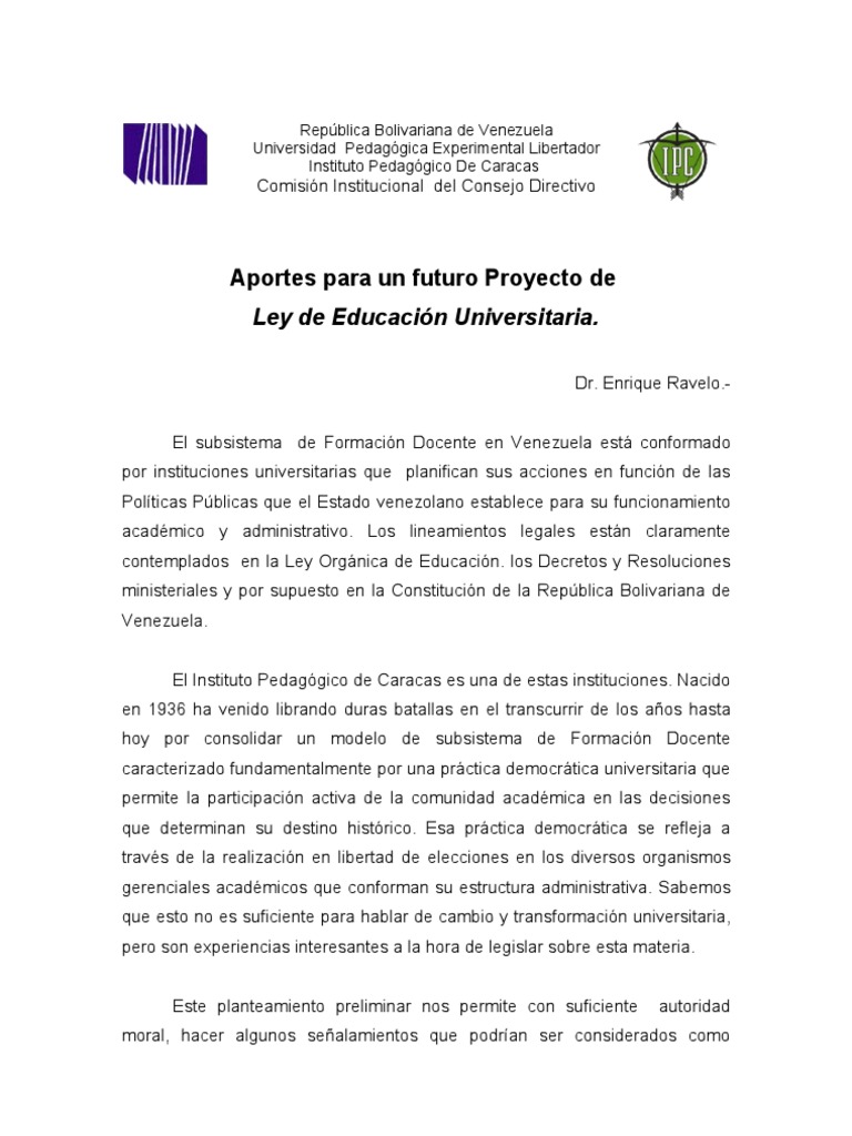 Aportes para Ley de Educación Universitaria | PDF | Universidad ...