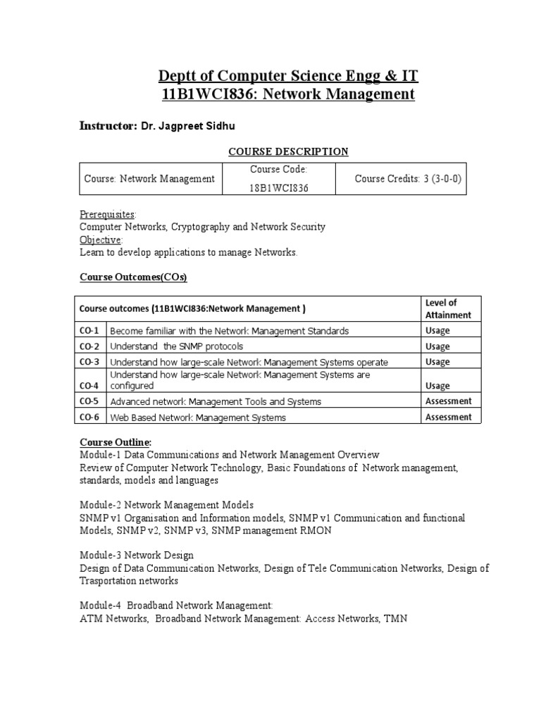Network Management Course Overview | PDF | Computer Network | Computing
