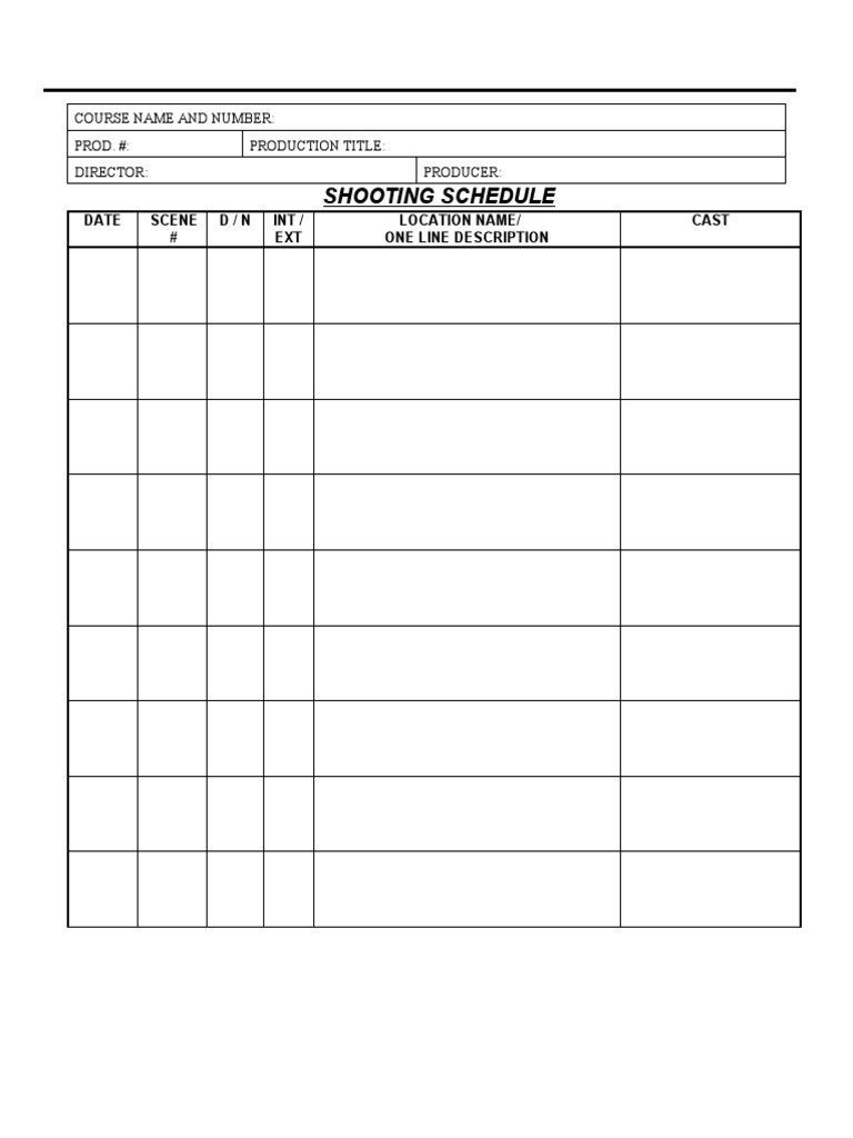 Shooting Schedule Template Download | PDF