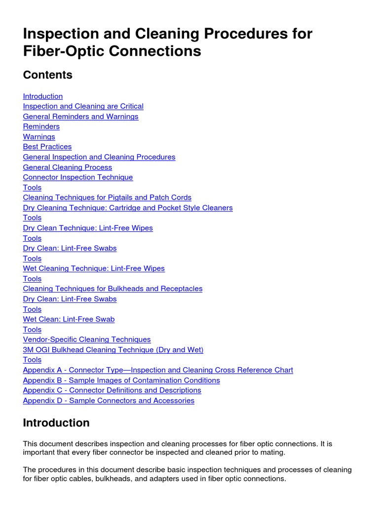 Fiber Optic Cleaning Guide | PDF | Optical Fiber | Electrical Connector