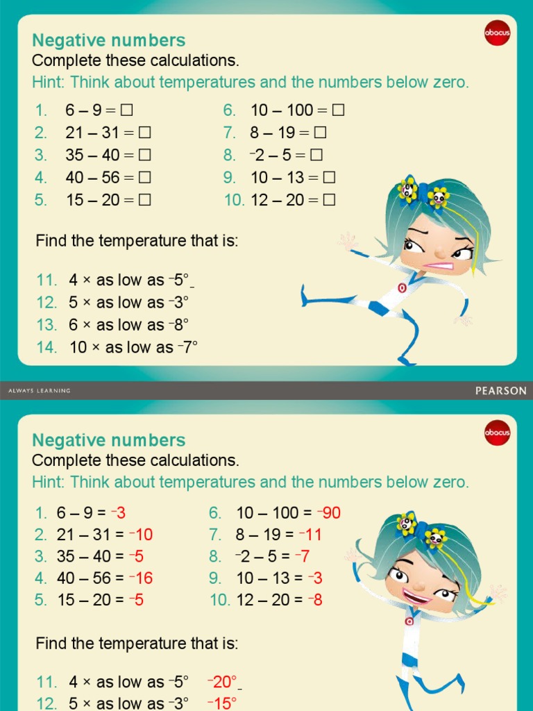 Negative Numbers: Hint: Think About Temperatures and The Numbers Below ...