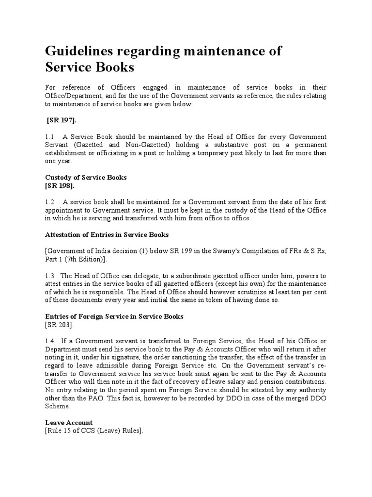 Guidelines Regarding Maintenance of Service Books PDF Justice
