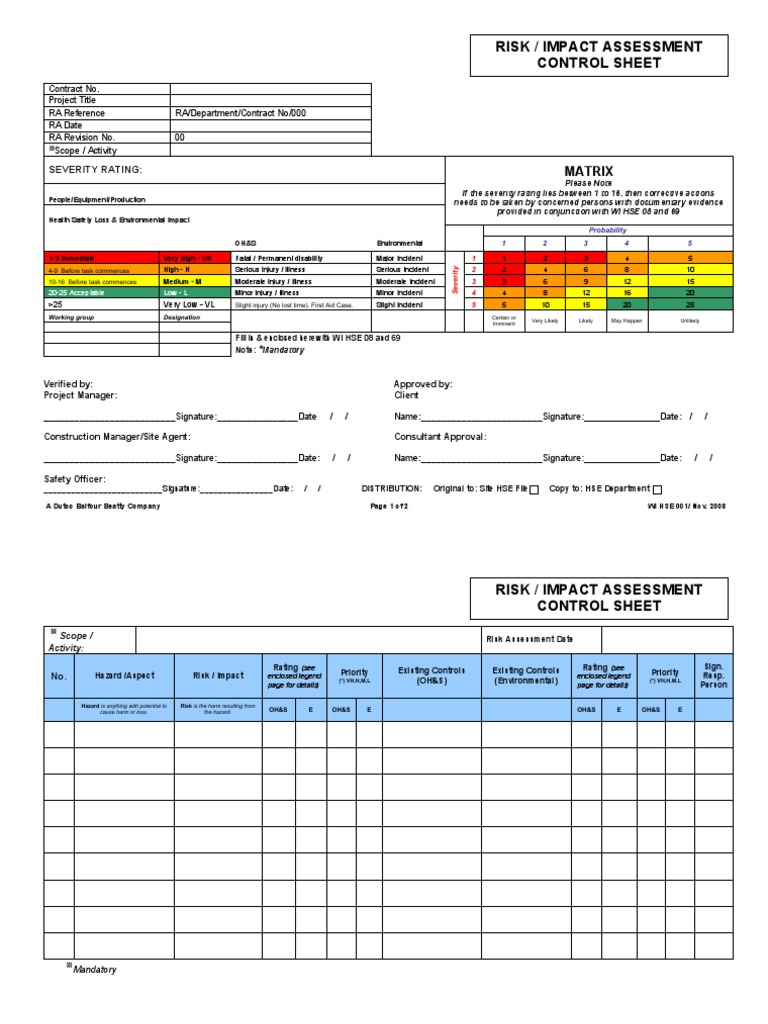 HSE Risk Assessment Control Sheet | PDF | Risk Assessment | Risk