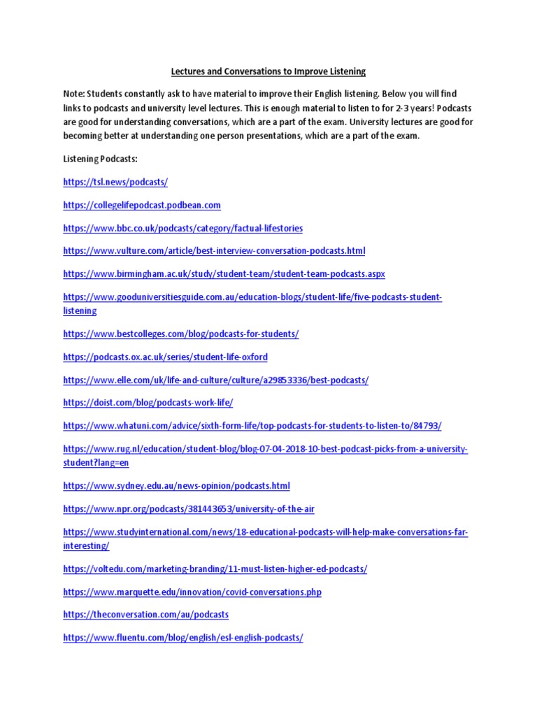 Lectures and Conversations To Improve Listening | PDF | Human Nature ...