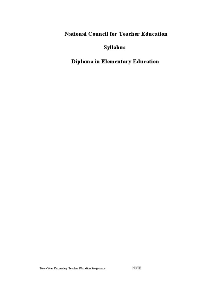 National Council For Teacher Education Syllabus Diploma in Elementary ...
