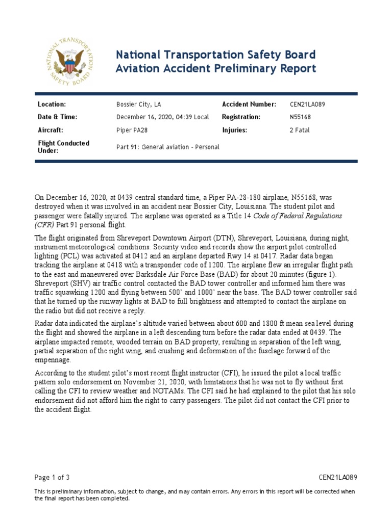 Ntsb accident report on civilian plane crash pdf transponder