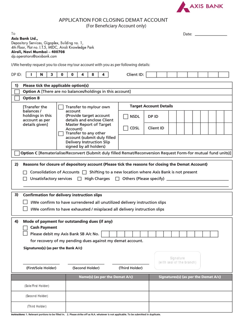 Demat Account Closure Application Format | PDF | Finance & Money Management
