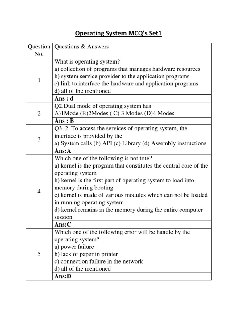 Operating System MCQ's Set1: Ans: D | PDF | Operating System | Random ...