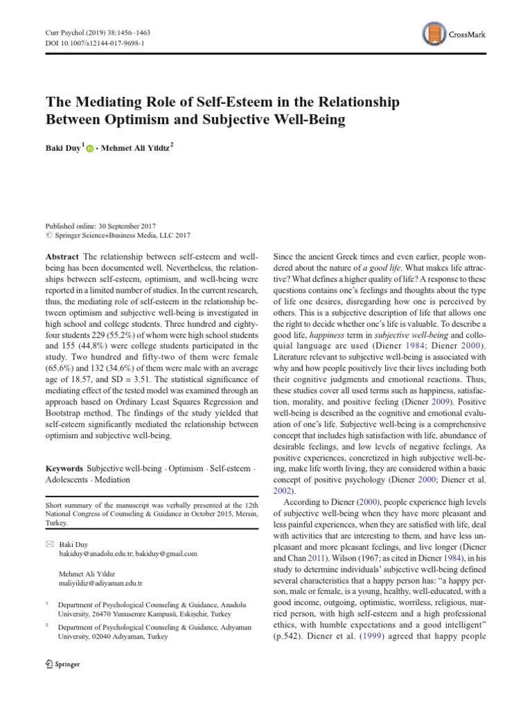 The Mediating Role of Self-Est | PDF | Optimism | Self Esteem