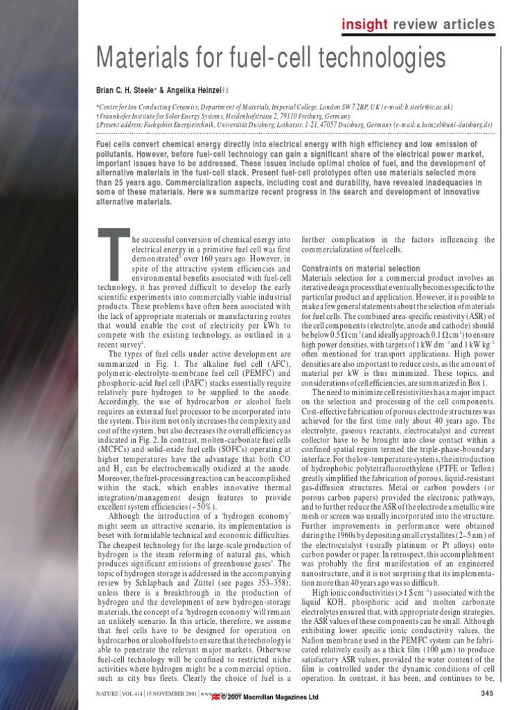 Materials For Fuel-Cell Technologies - (2001) PDF | PDF | Fuel Cell ...