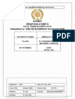 Business Ethics B.Com 4 (A) Hyderi. Paper A. Fall 2020