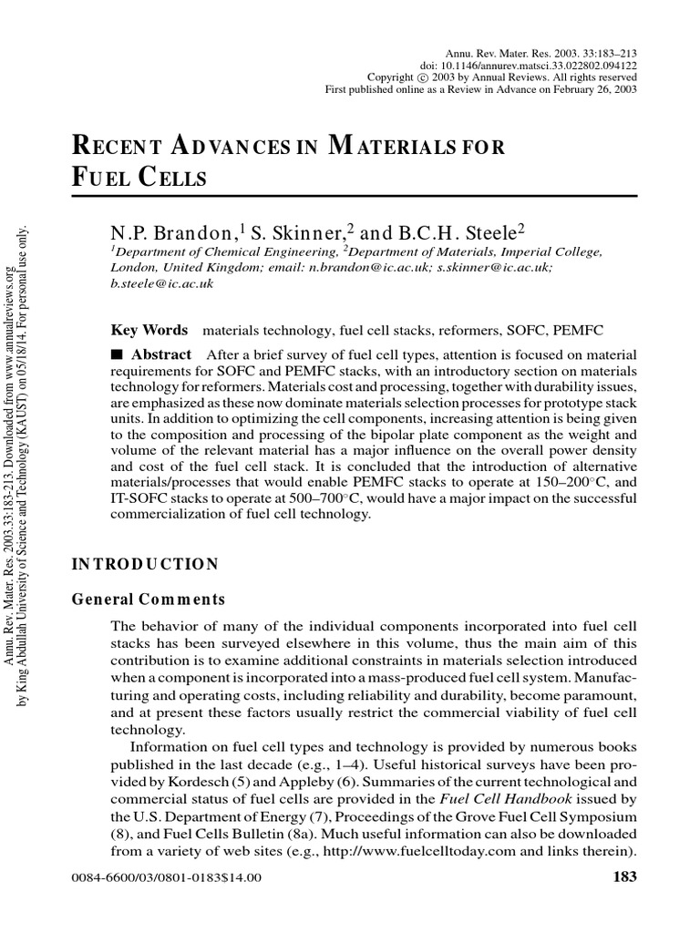 Recent Advances in Materials For Fuel Cells | PDF | Fuel Cell | Solid ...