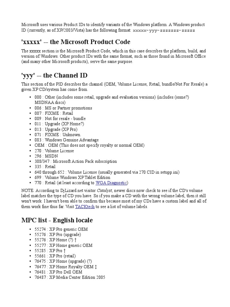 Windows XP Product ID Overview | PDF | Windows Xp | Windows Registry