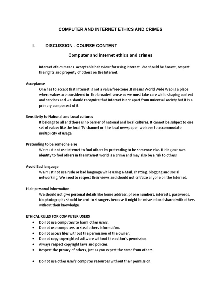Computer and Internet Ethics and Crimes | PDF | Copyright Infringement ...