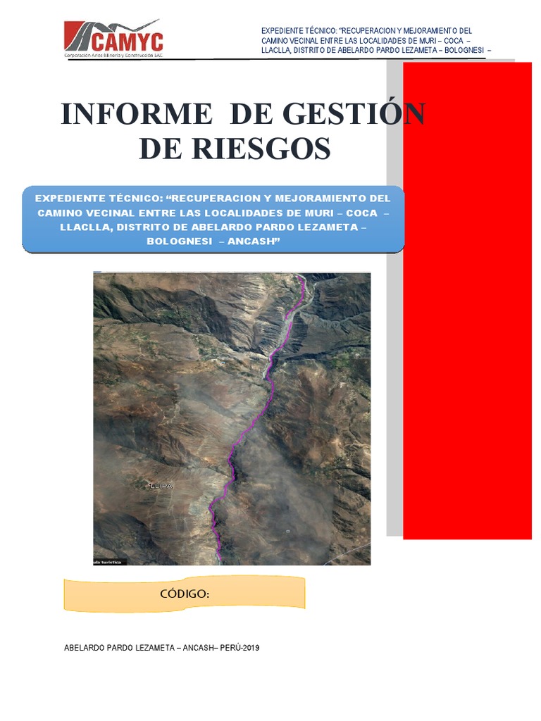 Informe Gestion De Riesgo Carretera Llaclla Pdf Riesgo Temblores
