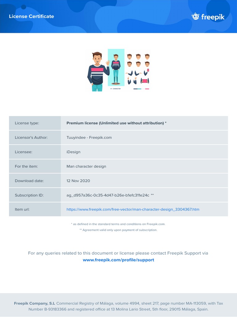 Premium License for Man Character Design | PDF