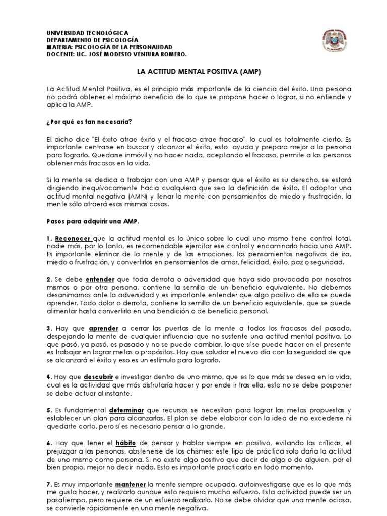 PSP1-H01 - Artículo I. Actitud Mental Positiva | PDF