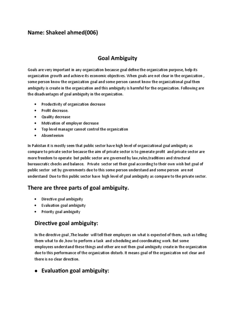 Assignment 2 Goal Ambiguity PDF Goal Ambiguity