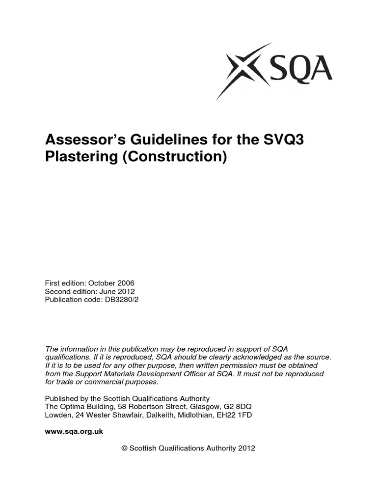 Assessor 'S Guidelines For The SVQ3 Plastering (Construction) | PDF ...