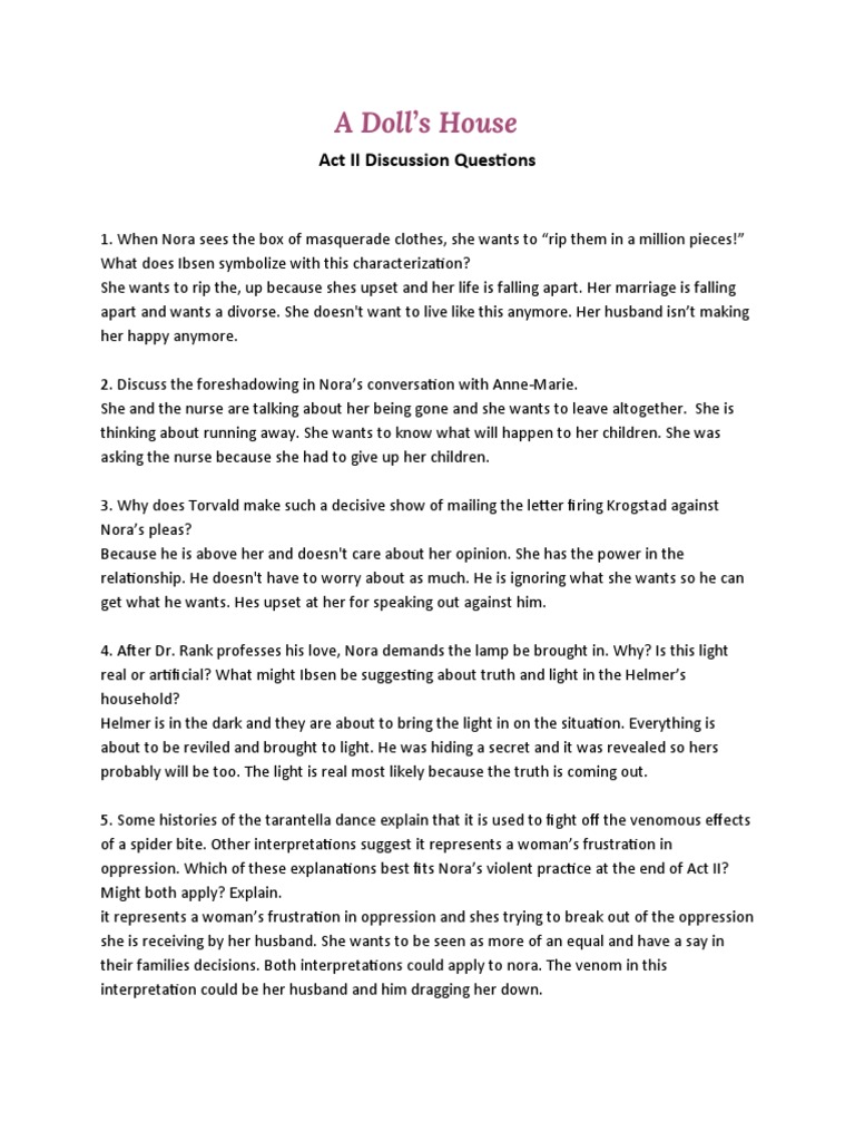 A Doll's House Act II Discussion Questions PDF