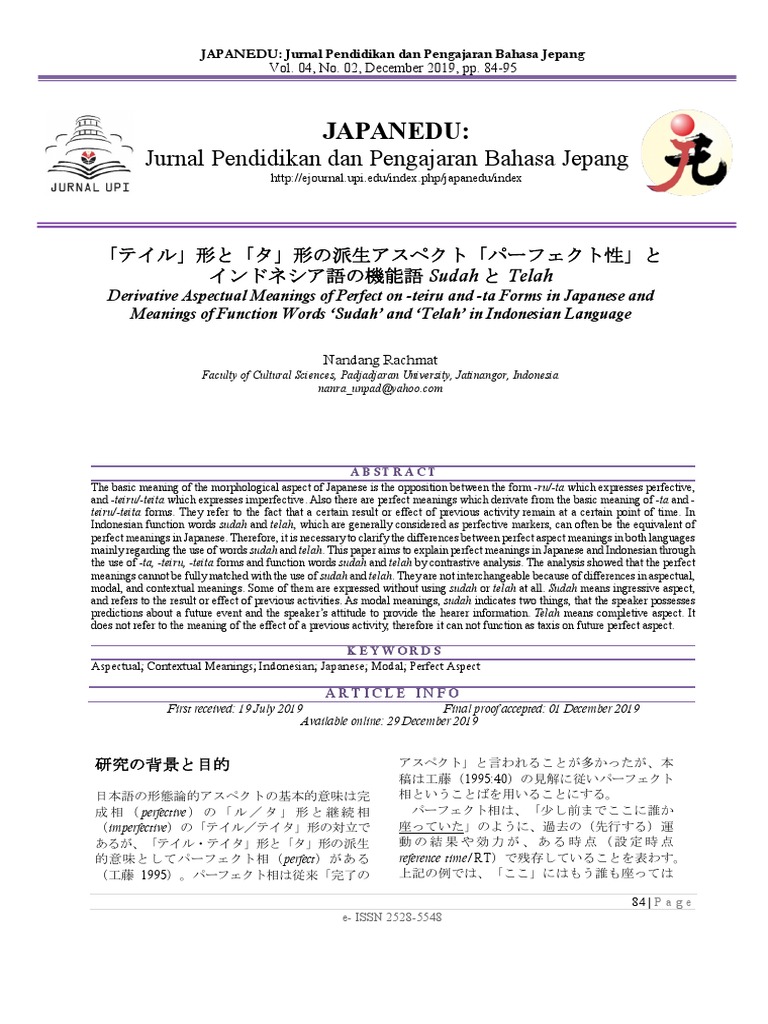Jurnal Pendidikan Dan Pengajaran Bahasa Jepang: Japanedu | PDF ...