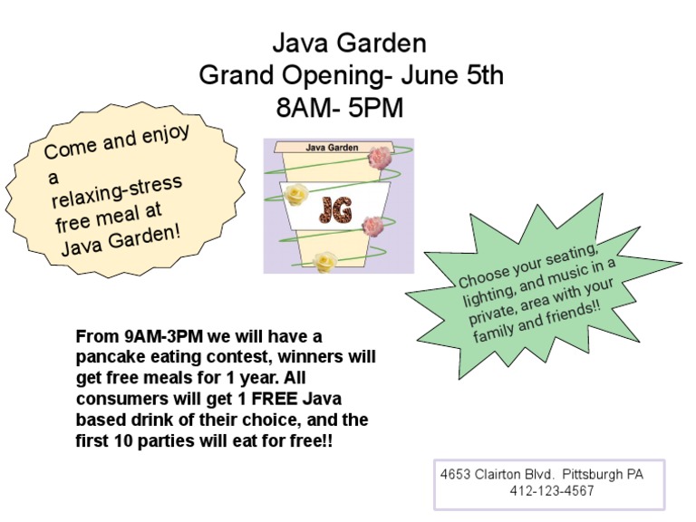 Java Garden Grand Opening Event | PDF