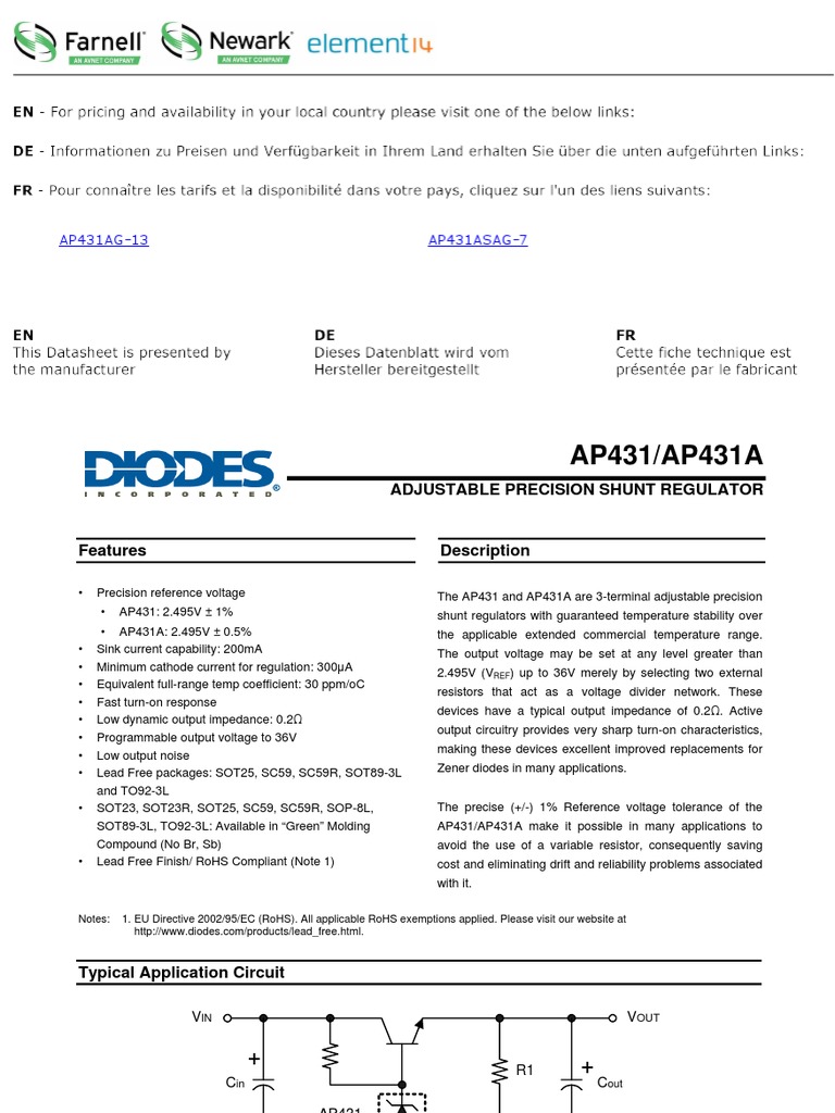 Ap431ag-13 Ap431asag-7 | PDF | Anode | Amplifier