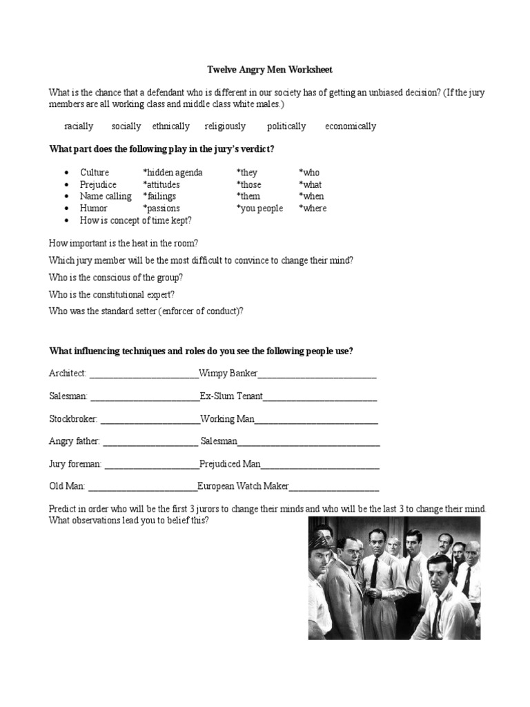 Twelve Angry Men Analysis Worksheet | PDF | Politics | Games & Activities