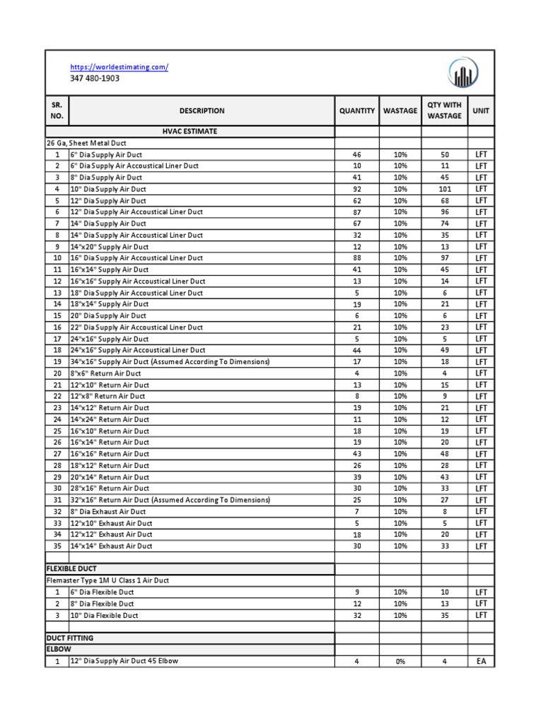 Duct Estimate Sample PDF Architectural Design Architecture