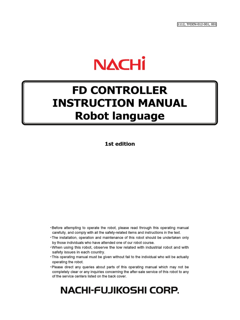FD Controller Instruction Manual Robot Language: 1st Edition | PDF ...