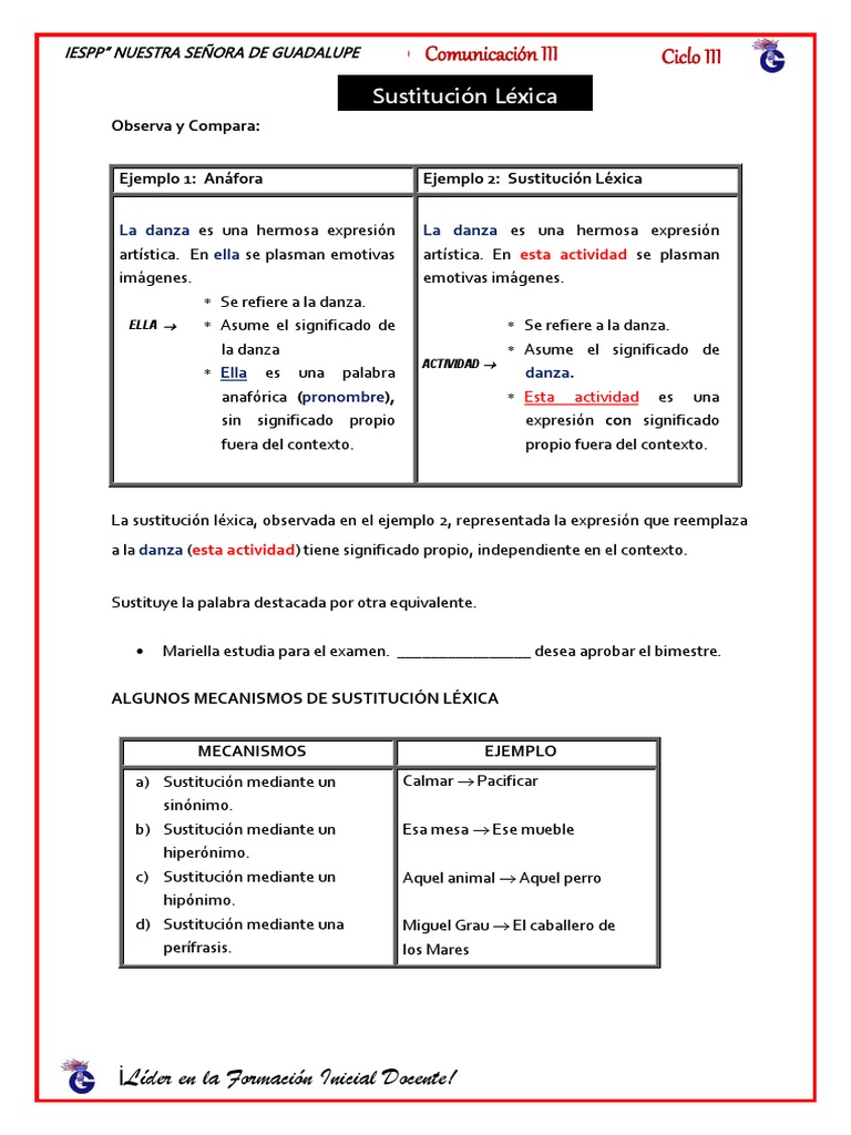 Ejemplos de Sustitución Léxica | PDF | Continuar | Idiomas