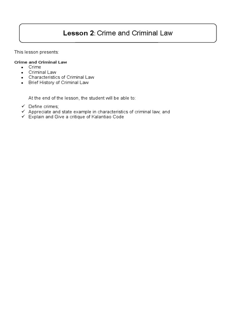 Crime and Criminal Law Lesson | PDF | Felony | Crime & Violence