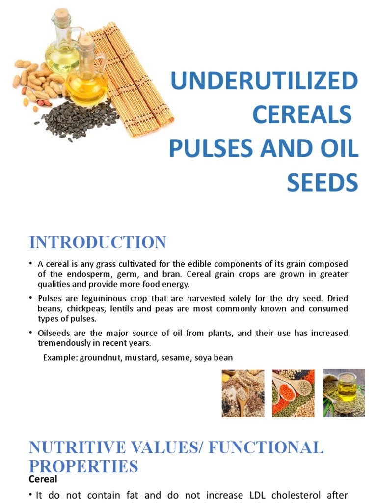 Underutilized Cereals, Pulses and Oil Seeds PDF Legume Cereals