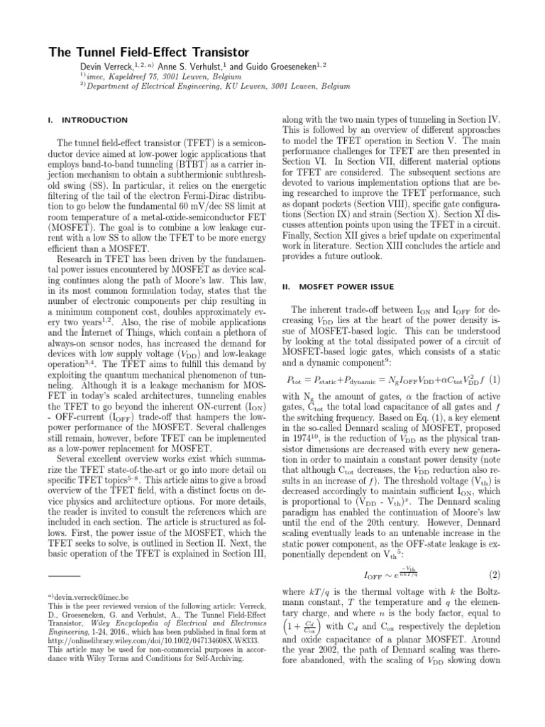 Tunnel Field Effect | PDF | Mosfet | Quantum Tunnelling