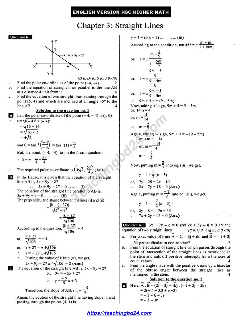 HSC Ev Higher Mathematics 1st Paper 3rd Chapter Note PDF | PDF