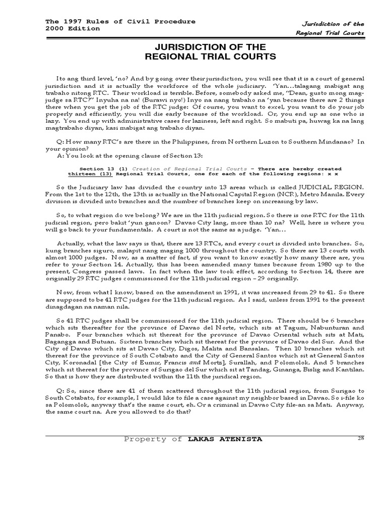 R-Civ04 Jurisdiction of The RTC | PDF | Jurisdiction | Lawsuit