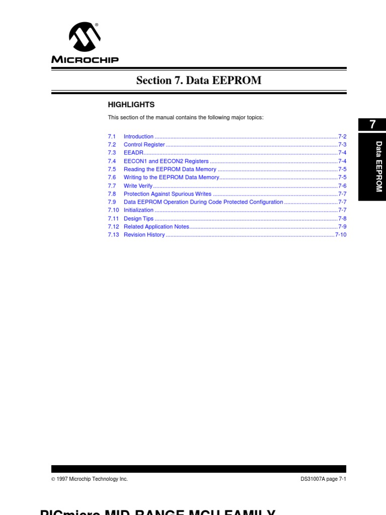 EEPROM PIC MCU Mid Range PDF Microcontroller Computer Data Storage