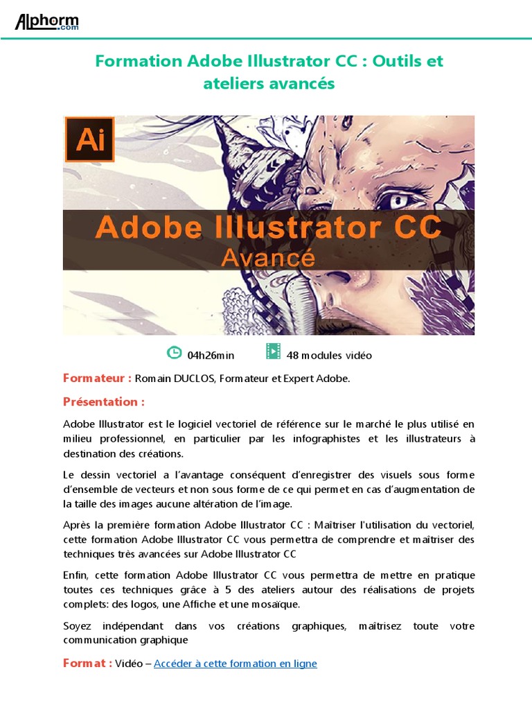 Alphorm Fiche Formation Adobe Illustrator Cc Avance Pdf Adobe Illustrator Informatique