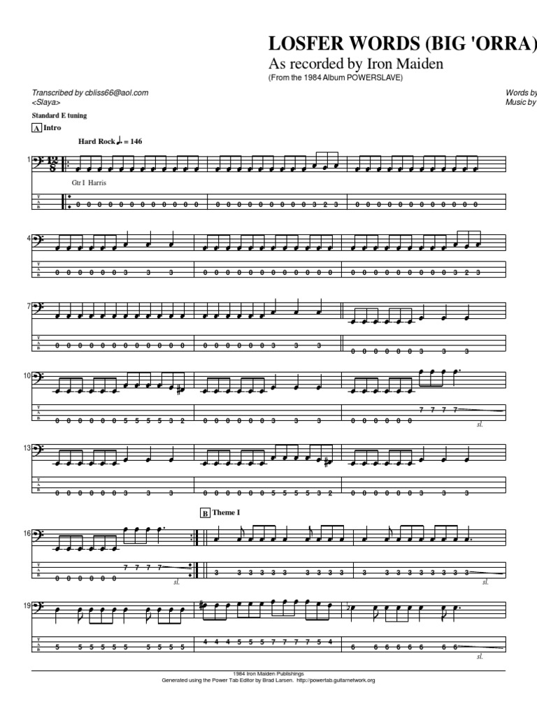Iron Maiden - Losfer Words Bass | PDF | Musical Instruments | Guitar ...